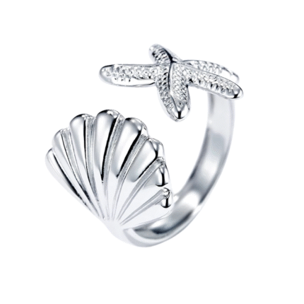 Bague coquillage et étoile de mer argentée - VAIANA